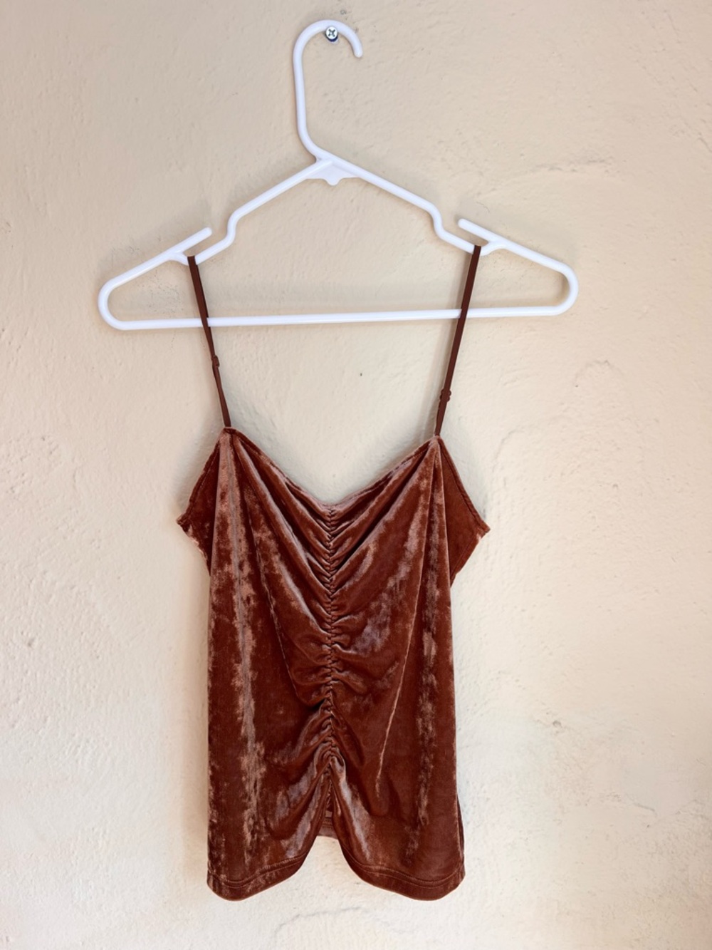 TIBI Stretch Velvet Ruched Cami Rust Top Size Medium